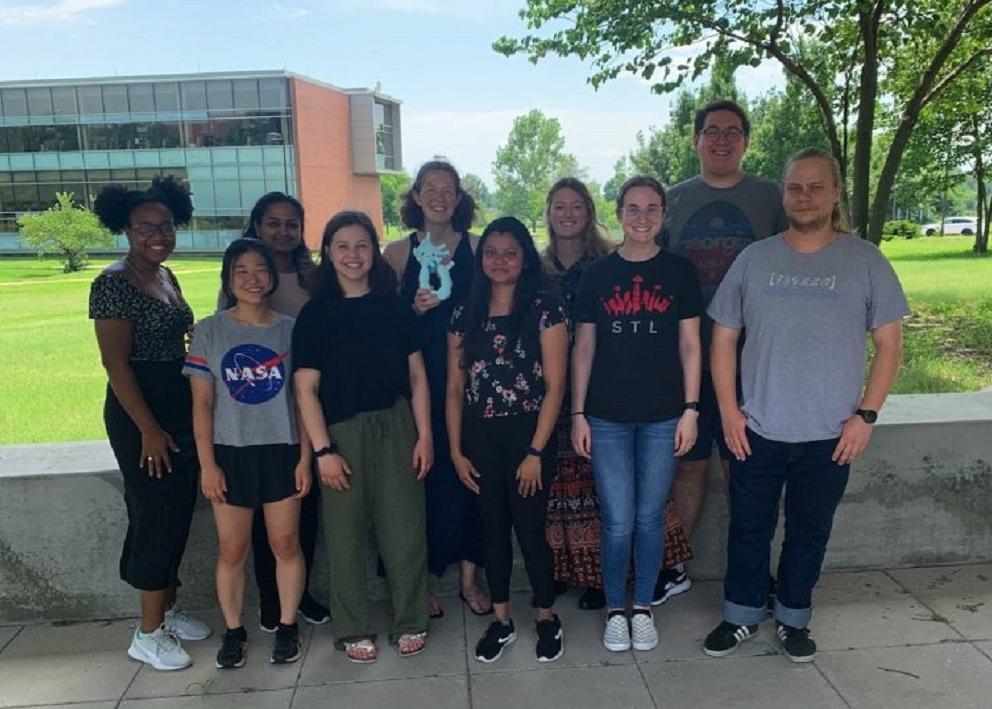 Hartley Lab group outside smiling