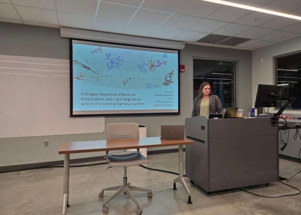 Woman presents powerpoint